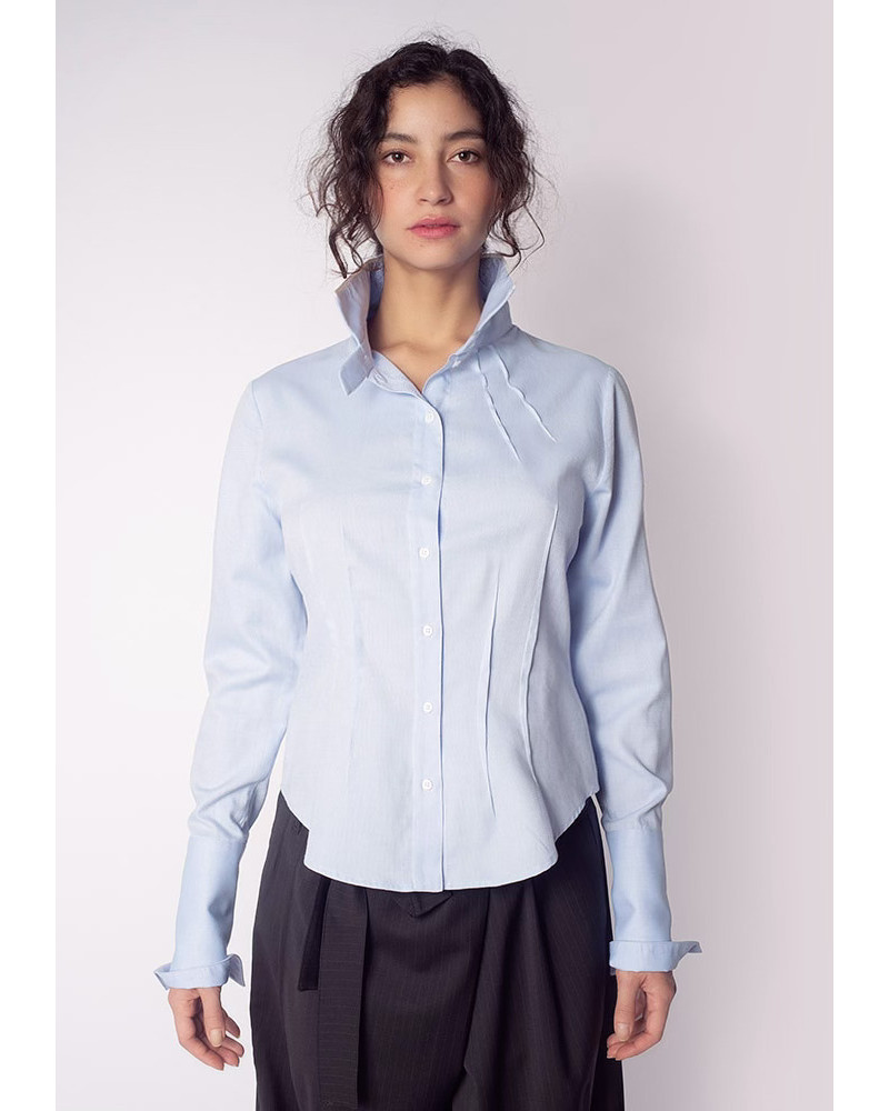 Light Blue Shirt Women Cotton Pique ANNE - Ken Okada