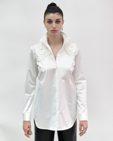 White designer shirt flowers art shirt for women- Ken Okada