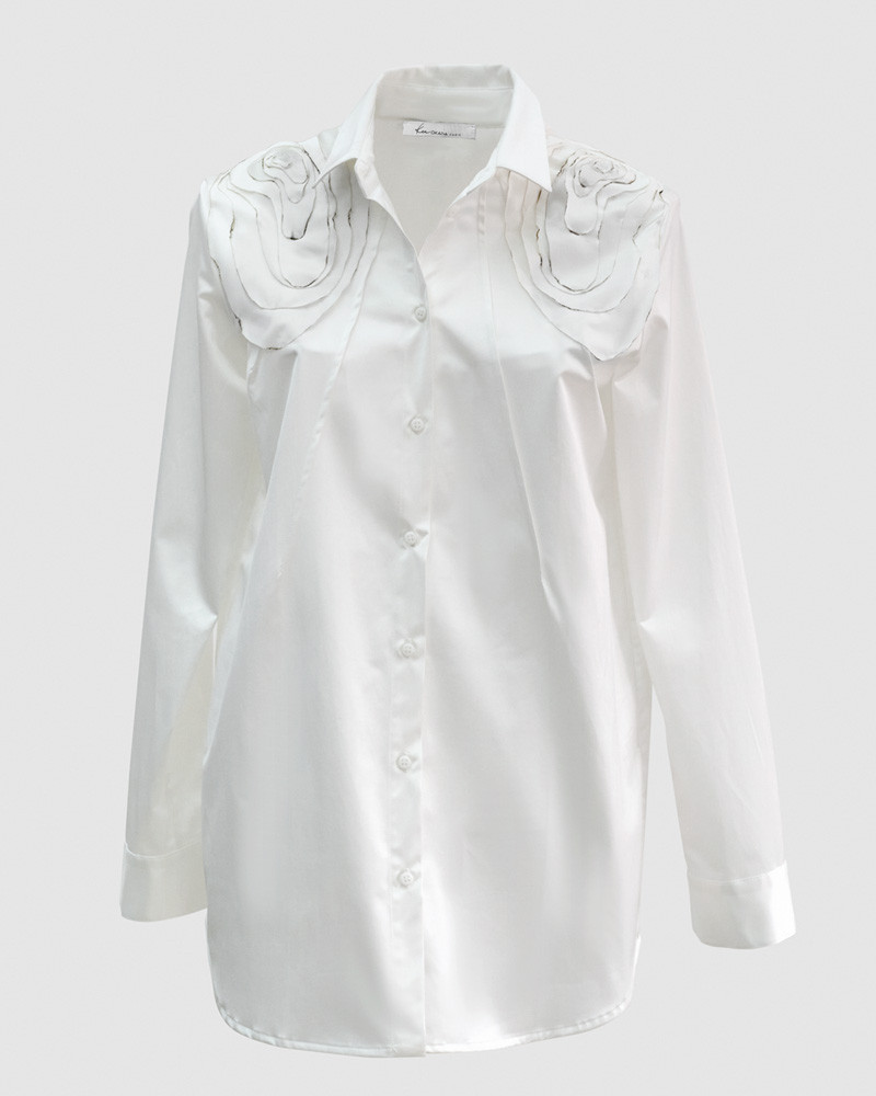 Chemise créateur blanc fleurs art de la chemise pour femme- Ken Okada