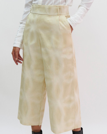 Gold and cream structured flared trousers