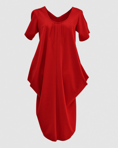 Robe créateur fluide rouge et drapé pour femme