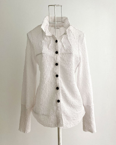 Women's White Pleated Silk Shirt - KEN OKADA