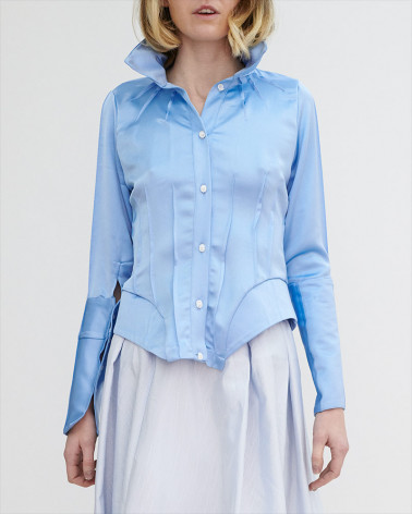 Chemise, blouse créateur bleu satin - KEN OKADA